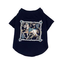 Pet Dog Clothes Summer Medium and Small Dog Schnauzer Clothes Summer Thin T-shirt Top White Horse Inlaid with Diamond