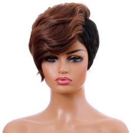 Wigs Women Pixie Cuts Synthetic Short Brown Wine Wigs Natural Looking Heat Resistant Hair Wig For Black Women