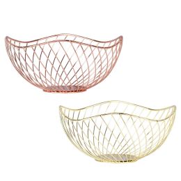 Baskets Nordic Style Iron Fruit Bowl Basket Metal Wire Fruit Snack Tray Rose Gold Food Storage Holder For Kitchen Home Decoration