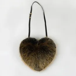 Evening Bags Faux Fur Winter Women Handbags Tote Cute Plush Ladies Heart Shaped Shoulder Bag Female Clutch Purse Love Messenger