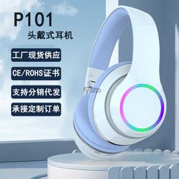 Headphones Earphones New P101 Headworn Bluetooth with Light Gradient and Cool Lights Heavy Bass Stereo Pluggable Card H240326
