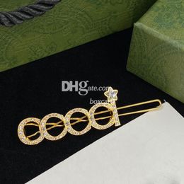 Golden Rhinestone Hair Clips Hairpins Barrettes Luxury Letter Stamps Hairclips Daily Hair Pins With Gift Box