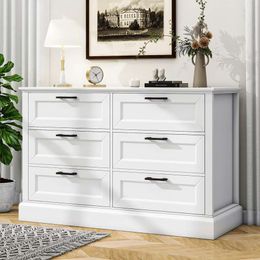 Biukpci White 6 Drawer Bedroom, Modern Chest of Drawers with Deep Drawers, Wood Double Dresser for Storage Clothes