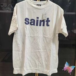 Men's T-Shirts American High Street Saint Michael T-shirts Distressed Vintage Washed Windows Letter Print Short Sles Men Women Cleanfit Tops J240325