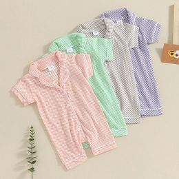 Baby Pajamas Romper Boys Girls Sleepwear Short Sleeve Lapel Jumpsuit born Infant Casual Homewear Clothes Summer 240325