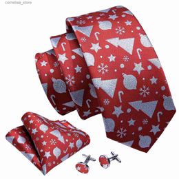 Neck Ties Neck Ties Red Silk Christmas Men Tie Luxury Necktie Hankerchief Cufflinks Set Merry Xmas Festival Bell Reindeer Snow Santa Tree Barry.Wang Y240325