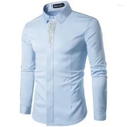 Men's Casual Shirts Men Fashion Long Sleeve Business Party Prom Formal Shirt Cotton Banquet Solid Color Classic Embroidery Euro Size