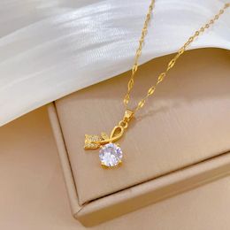 Chains Classic Retro Romantic Rose Micro-setting Necklace Fashionable Light Luxury Dinner White Bar Stainless Steel Jewellery
