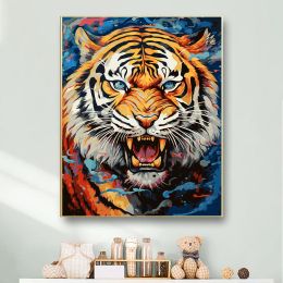 Number Painting by Numbers For Adult ferocious tiger Dropshipping Canvas Oil Home Decor