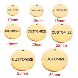 20pcs Custom Order Laser Engraved Stainless Steel Charms Personalised Round Custom Round Disc Jewellery Tags Many Size 240315