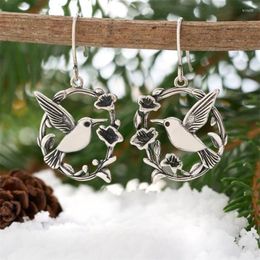 Dangle Earrings Vintage Hollow Bird Round Flower Ladies Jewellery Metal Holiday Party Gift Accessories