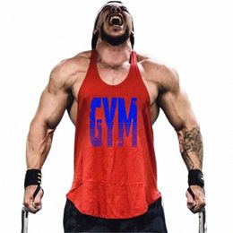 mens Gyms Fitn Bodybuilding Cott Y Back Stringer Tank Tops Singlet Muscle Vest Clothes Sleevel Shirts Summer Undershirt b99L#