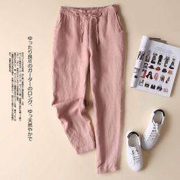 2024 Spring/Summer Linen Pants Women's Slimming Nine Part Pants Large Cotton And Linen Women's Pants Small Foot Pants Loose Linen Casual Pants