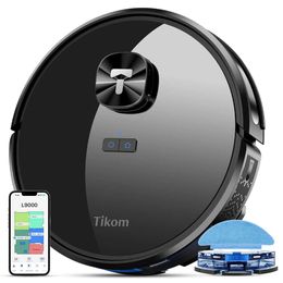 Tikom L9000 Robot and Mop Combo, Lidar Navigation, 4000pa Robotic Vacuum Cleaner, Up to 150mins, Smart Mapping, 14 No-go Zones, Ideal for Pet Hair, Carpet, Hard