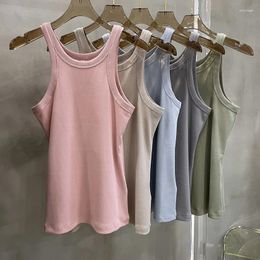 Women's Tanks 24 Summer High Version Ribbed Cotton Tank Top Textured Vertical Stripe Sleeveless 5 Colour Leisure Solid Vest