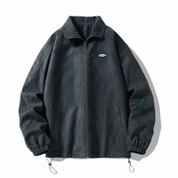 casual Jacket Bomber Jacket Men'S Vintage Loose Lapel Jacket Stand Up Collar Zipper Student Korean Streetwear C9Vg#