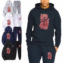 men Cross Print Faith Sweatshirt Sweatpant Sets Warm Streetwear Pullover Hoodies Sport Trouser Suits Autumn Winter Man Tracksuit I5GU#