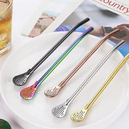 Drinking Straws Colourful 304 Stainless Steel Tea Spoon Yerba Mate Philtre Reusable Metal Kitchen Bar Milk Stirring