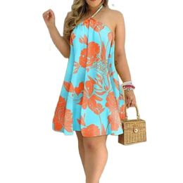 Dresses For Woman Summer Sexy Sleeveless Backless Short Mini Dress Halter Neck Print Beach Sundress Floral Vestidos S3XL 240321