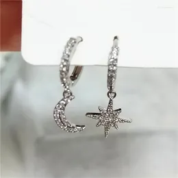 Hoop Earrings 925 Silver Plated Clear Zircon Star Moon For Women Girls Huggies Party Wedding Jewelry Gift Eh985