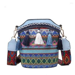 Shoulder Bags Fashion Women's Bag 2024 Super-fire Ethnic Style Personality Single-shoulder Messenger Tassel Bucket Knitting Women