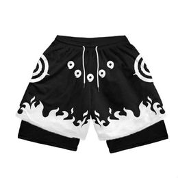 Mens Shorts Mens anime performance short film manga printing 2in1 gym short film compression and stretching exercise short film fast drying fitness exercise summer