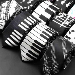 Neck Ties Neck Ties ic Musical Notes Printed Tie Silky Narrow Neckties Slim Smooth Piano Guitar Necktie Simple Elegant Trendy Unisex Ties Gift Y240325