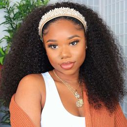 Smoothair Wig Kinky Curly Headband for Black Women Human Hair Glueless 18 Inch None Lace Front Wigs Brazilian 150% Density