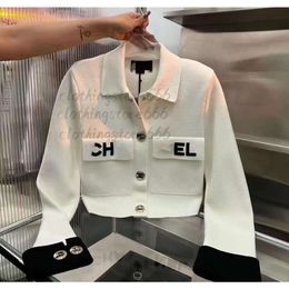 Women's Jackets 2024Designer Womens Jackets Quality lapel Fashion Chest Pocket slim fit white Embroidery Printed Metal Buckle Knitted Long-sleeved Cardigan Jacket