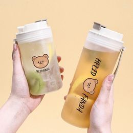 Water Bottles WORTHBUY 350ml/500ml Transparent Plastic Creative Drink Cartoon Bottle With Portable Travel Tea Cup