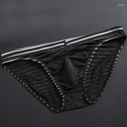 Underpants 1pc Men's Sexy Ultra Thin Transparent Boxer Briefs Striped Underwear Lingerie Low Waist Man Panties