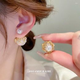 Stud Earrings White Rhinestone Inlay Pearl For Women Ball Double Side Elegant Set Exquisite Vintage Fashion Jewellery