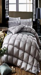 100Goose Down White Grey Comforter Bedding set King Queen Full size Bed Quilt set Bedspread Duvet Throw Blanket edredon colcha LJ5587401