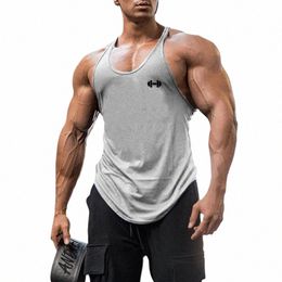 summer Gym Stringer Tank Top Men Cott Y Back Bodybuilding Clothing Fitn Vest Muscle Singlets Workout Sleevel T Shirt 66sB#