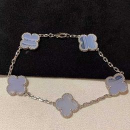 Brand charm 925 sterling silver Van purple jade chalcedony four leaf clover bracelet plated with 18K white gold precision high version CNC handmade jewelry