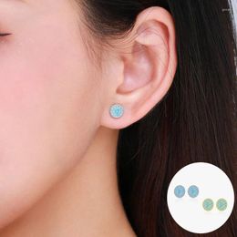 Stud Earrings 925 Sterling Silver Turquoise Geometric For Women Girl Simple Fashion Round Design Jewellery Party Gift Drop