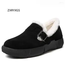 Casual Shoes ZXRYXGS Winter Frosted Cowhide Wool Warm Snow 2024 Large Size Flats Women Cotton Fashion