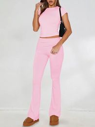 2 Piece Set Outfit in Spring Summer Fashion Women Tops Solid Colour Elegant Commuting Cropped Pants Clothing 240309