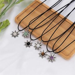 Chains Sun Flower Pendant Necklace Punk Choker Turquoise Clavicle Chain Vintage Jewellery For Women Girls XXFB