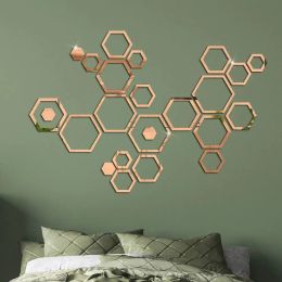 Stickers Creative Mirror Surface Hexagon Combination Wall Stickers Acrylic Stereo Background Wall Decals Living Room Bedroom Wall Sticker