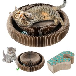 Mats Magic Organ Cat Scratching Board Cat Accordion Scratcher with Toy Ball Foldable and Durable Cat Scratcher