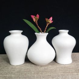 Vases 1pc White Ceramic Crafts Vase Rough Pottery Glazed Matte European Flower Vase Home Decorations Small Table Vase