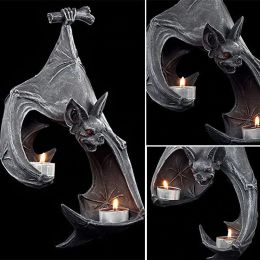 Crafts Bat Wall Tealight Holder Halloween Candlestick Bat Statue Garden Hanging Candlestick Light Garden Home Halloween Decoration