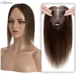 Toppers Snoilite 8x10cm Human Hair Toppers Hand Made Center Part Mono Women Topper Natural Hair Wigs Single Knot Hair Clip Extensions