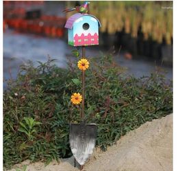 Decorative Figurines Pastoral Wrought Iron Shovel Bird House Ground Plug Ornaments Terrace Villa Balcony Crafts Garden Courtyard Decoration