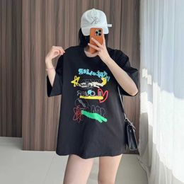 Xhj665 2024 Summer Graffiti Print Unisex Loose Round Neck Short Sleeve T-shirt