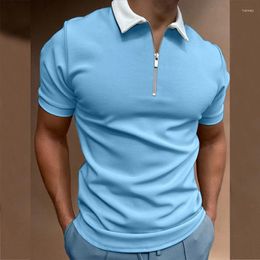 Men's Polos Casual T-Shirt Fashion Short Sleeve Solid Colour Slim Fit Zipper Lapel Pullover Summer Polo Top Tee Shirt Clothes For Man