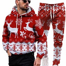 Kırmızı Xmas Yeni Yıl Noel Erkekler İçin Kapüşonlu Erkekler Sweatshirt Sweatpants 3D Baskı Adam Giysileri için Gündelik Tatil Hip Hop Kıyafetleri N7LV#