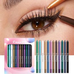 12Pcs/Box Shimmer Eyeliner Eyeshadow Gel Pencil Lying Silkworm Pen Brighten Sparkling Makeup Eye Liner Set Shadow Cream Stick 240313