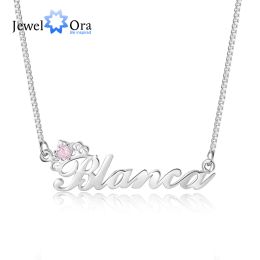 Necklaces JewelOra 925 Sterling Silver Personalized Crown Nameplate with Birthstone Custom Name Letter Necklace Mothers Day Valentine Gift